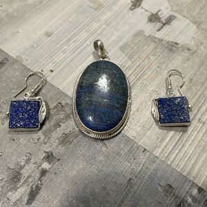 Lapiz Lazuli Earrings & Pendant on 925 Silver